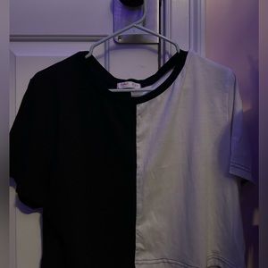Romwe black and white half & half t shirt